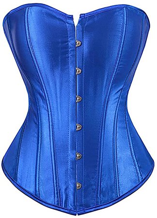 NIYIGEJI Satin Sexy Strong Boned Corset Lace Up Overbust Waist Cincher Bustier Bodyshaper Top blue-L at Amazon Women’s Clothing store
