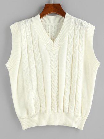 [35% OFF] 2020 ZAFUL Cable Knit V Neck Ribbed Trim Sweater Vest In WHITE | ZAFUL