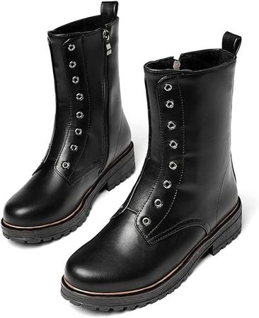 Amazon.com | VOKLIN Women's Round Toe Western Chelsea Ankle Boots Leather Side Zipper Flat Low Heel Combat Short Booties | Ankle & Bootie