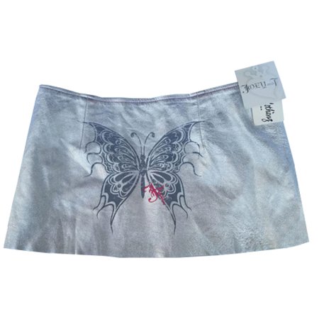 joey and t leather silver metallic butterfly mini skirt