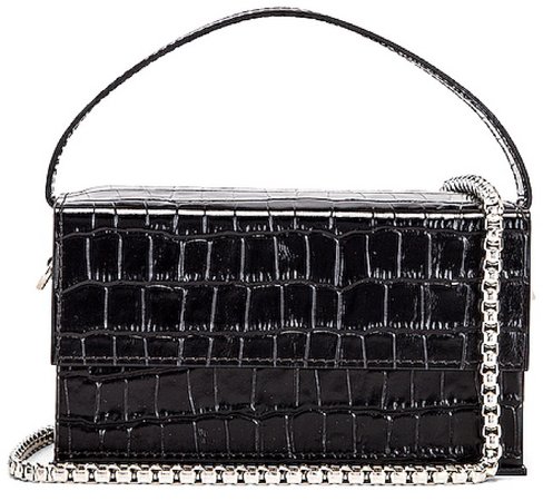 L’AFSHAR Black Croc Box Chain Handbag