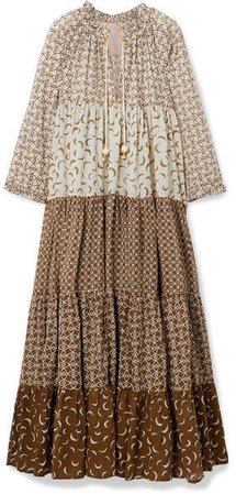 Hippy Tiered Printed Cotton-voile Maxi Dress - Brown