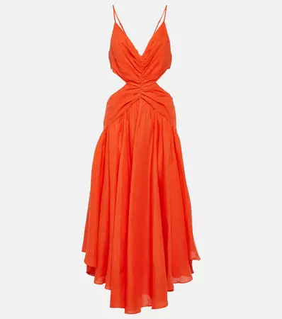 Raie Cutout Linen Midi Dress in Orange - Zimmermann | Mytheresa