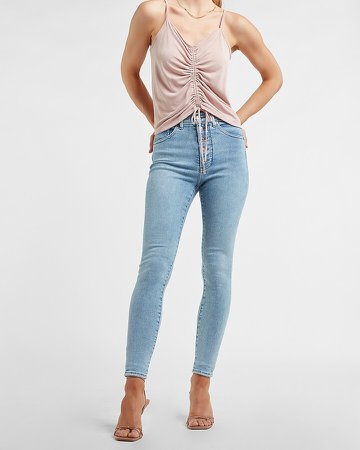 High Waisted Button Fly Skinny Jeans