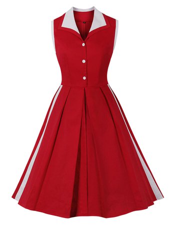 Lapel Collar Red And White Contrast Trim Vinatge Dress – Jolly Vintage