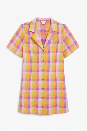 Classic checkered shirt dress - Multi-Coloured Checks - Monki WW