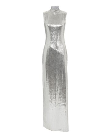 Silver Sequin Column Gown