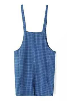 Blue Plaid High Waist Denim Overall Dress