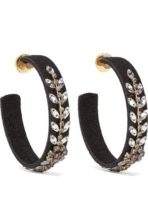 Oscar de la Renta | Gold-tone, raffia and crystal hoop earrings | NET-A-PORTER.COM