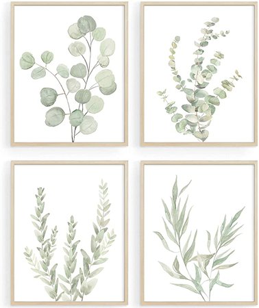 Amazon.com: Botanical Boho Bathroom Decor Wall Art, Sage Green Plants Decor for Bedroom|Office, Minimalist Eucalyptus Leaves Watercolor Art Prints, Set of 4 Pictures, 8"x10", UNFRAMED: Posters & Prints
