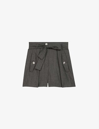 MAJE - Belted stripe-print high-rise wool and cashmere-blend shorts | Selfridges.com