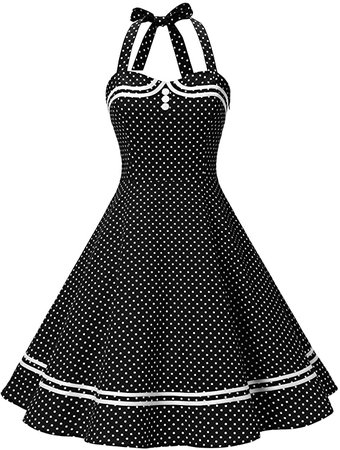 Women's Vintage Dresses 50s Cocktail Rockabilly Dress for Spring/Summer Short Halter Big Swing Party Prom Dress