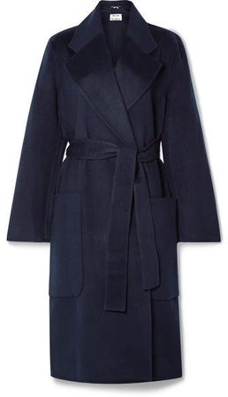 Carice Belted Double-breasted Wool Coat - Midnight blue