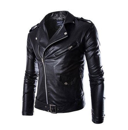 Men's Faux Leather Buckles Motorcycle Jacket 101952