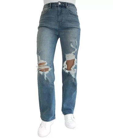 Almost Famous Juniors' Ripped 90s Wide Leg Jeans & Reviews - Jeans - Women - Macy's