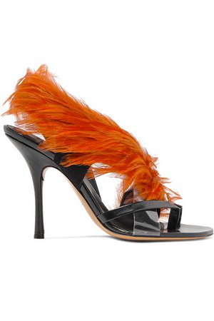 Dries Van Noten | Feather-embellished PVC and leather sandals | NET-A-PORTER.COM