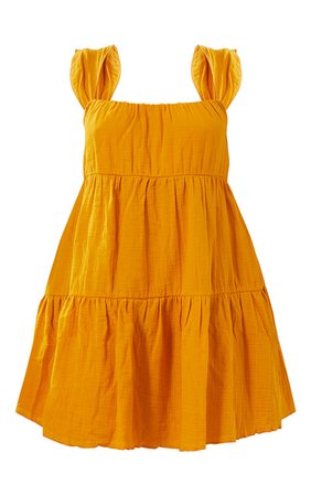 Plus Mustard Textured Tiered Shift Dress | PrettyLittleThing USA