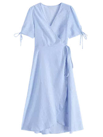 2019 ZAFUL Plunge Midi Polka Dot Wrap Dress In CORNFLOWER BLUE M | ZAFUL