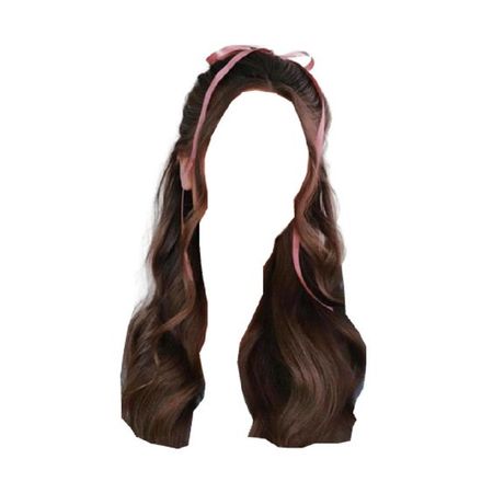 brown hair half up half down ponytail pink ribbon