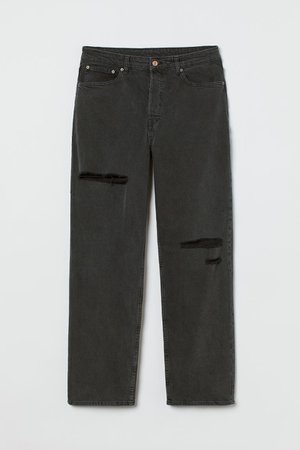 H&M+ Straight High Waist Jeans - Black/Washed out - Ladies | H&M AU