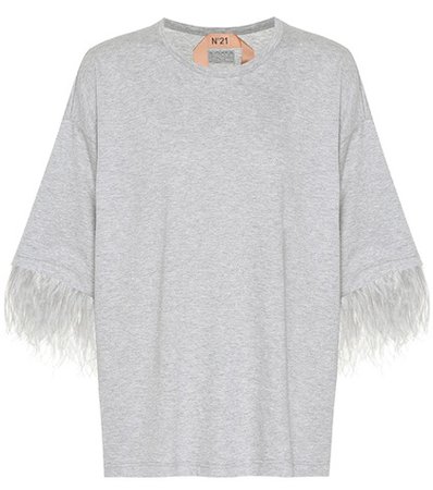 Cotton T-shirt with feathers