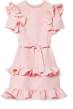Ruffled Wool And Silk-blend Crepe Mini Dress - Pastel pink