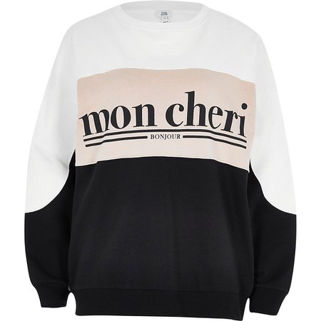 Beige 'Mon cheri' colour block sweatshirt | River Island