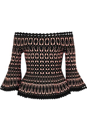 Hervé Léger | Off-the-shoulder stretch jacquard-knit peplum top | NET-A-PORTER.COM