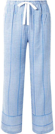 Zinab Metallic Striped Cotton-blend Voile Pants - Light blue