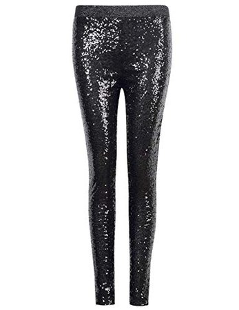 Withchic Black Sequin Sparkle Leggings Shiny Bling Tights Glitter Pants L at Amazon Women’s Clothing store: