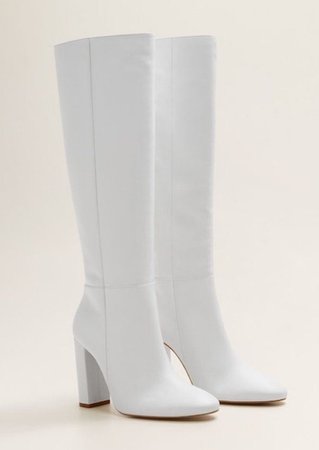 White calf high heel boots