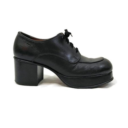 Vintage Platform shoes Mens 1970s Black leather Oxford Disco 9