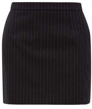 Pinstriped Wool Twill Mini Skirt - Womens - Black White