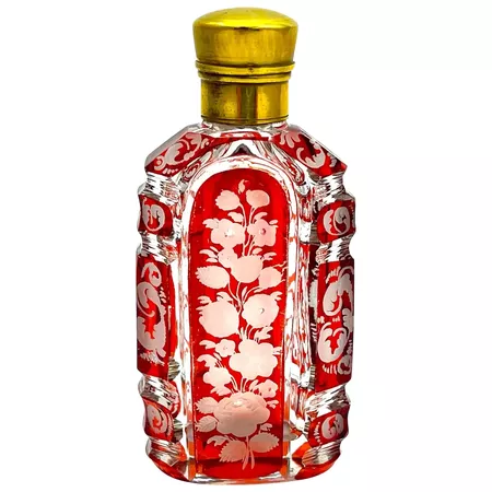 Antique Bohemian Ruby Red Glass Perfume Bottle Beautifully Engraved : Grand Tour Antiques | Ruby Lane