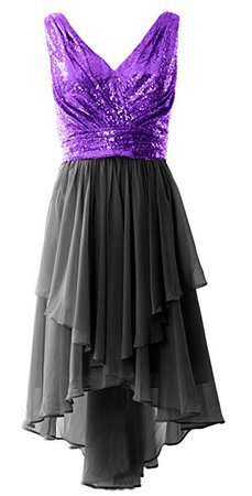 AmazonSmile: MACloth Women Straps V Neck Sequin Chiffon High Low Prom Dress Formal Party Gown: Clothing