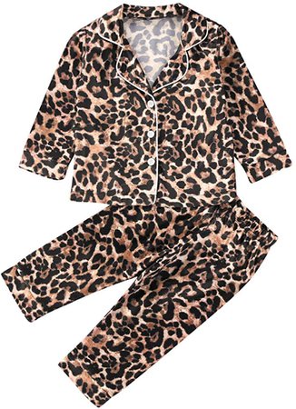 Amazon.com: Toddler Baby Kids Satin Pajamas Set, Long Sleeve Button-Down Sleepwear PJs for Girls (5T, Leopard): Clothing, Shoes & Jewelry