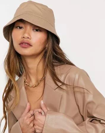 ASOS Design Cotton Bucket Hat with Improved Fit in Stone
