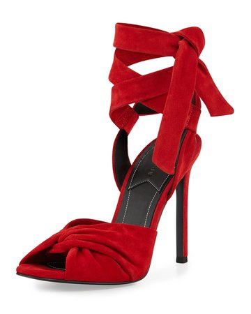 Kendall + Kylie Delilah Suede Ankle-Wrap Sandal, Medium Red | Neiman Marcus