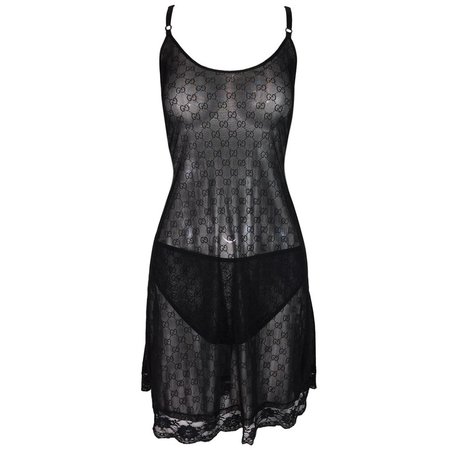S/S 1998 Gucci by Tom Ford Sheer Monogram Babydoll Dress and Thong Panties For Sale at 1stdibs