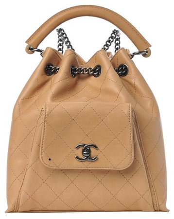 Chanel Drawstring Backpack Stitched Medium Urban Luxury Beige Calfskin Leather Backpack - Tradesy