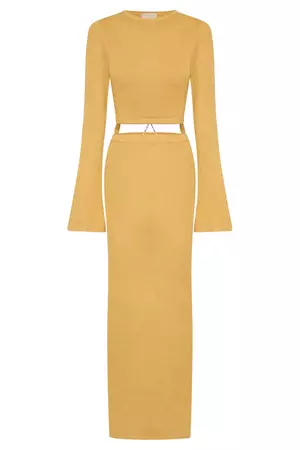 Anna Flare Sleeve Knit Dress - Yellow - MESHKI