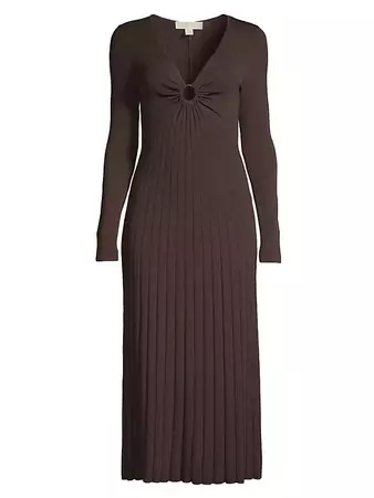 MICHAEL Michael Kors O-Ring Pleated Knit Midi-Dress | Saks Fifth Avenue