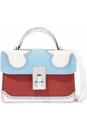 Laser-cut metallic color-block textured-leather shoulder bag | THE VOLON | Sale up to 70% off | THE OUTNET
