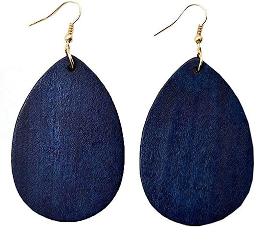 Amazon.com: Chryvva Women's Teardrop Shaped Wooden Pendant Earrings (Navy Blue) : Arts, Crafts & Sewing