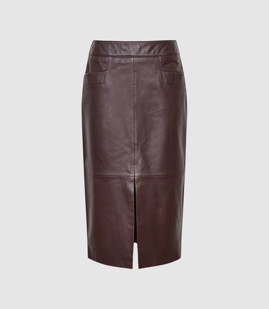 Lucie Burgundy Leather Pencil Skirt – REISS