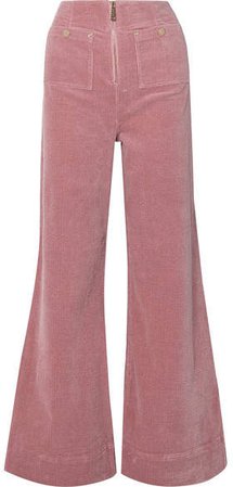 Bluesy Stretch-cotton Corduroy Wide-leg Pants - Baby pink