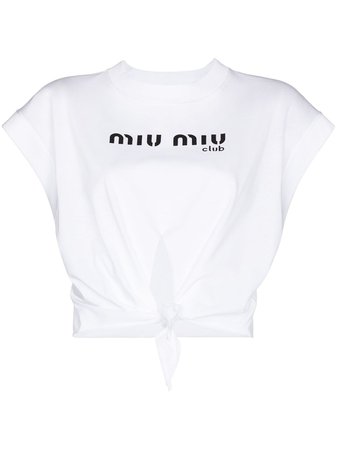 Miu Miu logo-print tie-front T-shirt - Farfetch