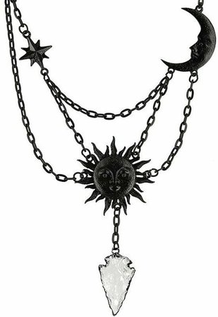 Restyle Crescent Moon & Sun Quartz Goth Punk Occult Witch Black Jewelry Necklace - Fearless Apparel