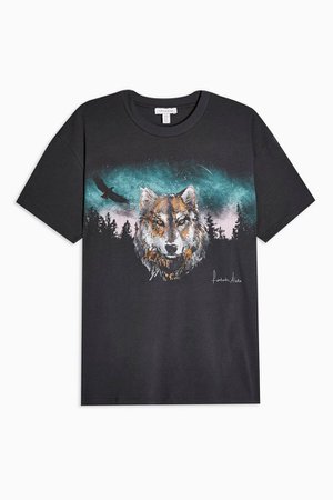 Charcoal Grey Night Wolf T-Shirt | Topshop black