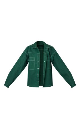 Forest Green Contrast Stitch Denim Jacket | PrettyLittleThing USA